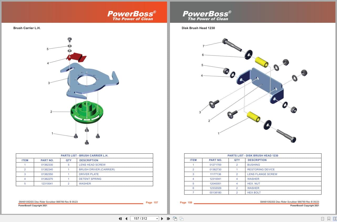 PowerBoss Scrubber B400R SM48105DSS SM48105DSSQP Parts Catalog 988789 2023 (2)
