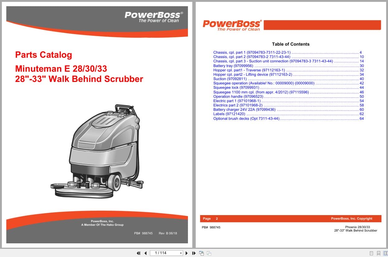 PowerBoss Scrubber E28 E30 E33 Parts Catalog 988745 2018 (1)