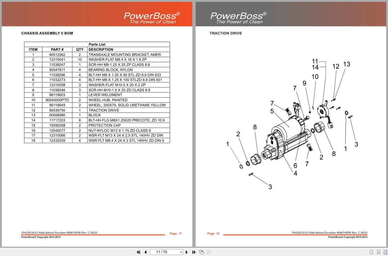 PowerBoss Scrubber PHX28 PHX30 PHX33 Parts Catalog 988745PB 2022 (2)