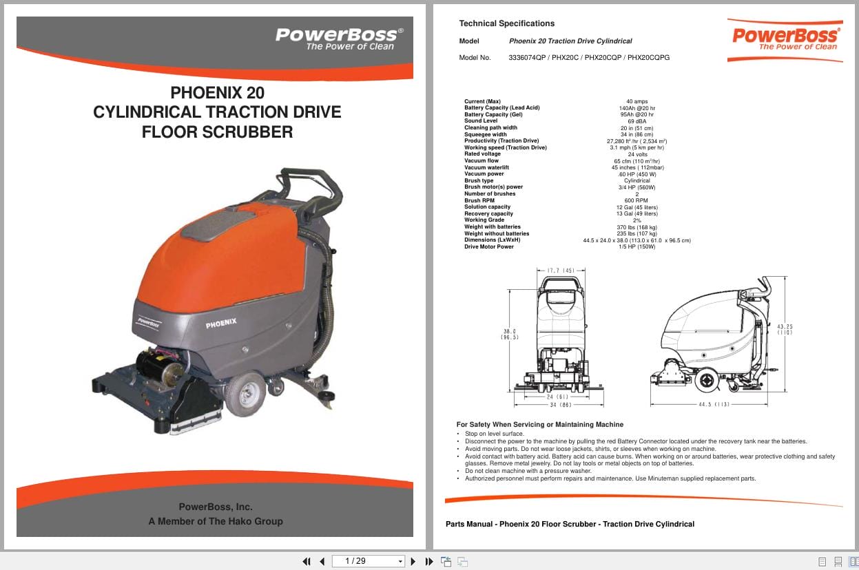 PowerBoss Scrubber Phoenix 20 Parts Manual 988728PB 2011 (1)