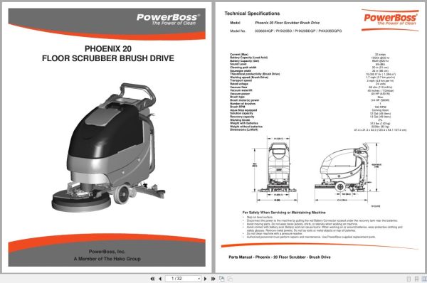 Powerboss Scrubber Phoenix 20 Parts Manual Wiring Diagram 988720Pb 2011 (1)