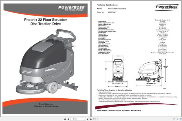 Powerboss Scrubber Phoenix 22 3336604Qp Parts Manual Wiring Diagram 988721Pb 2009 (1)