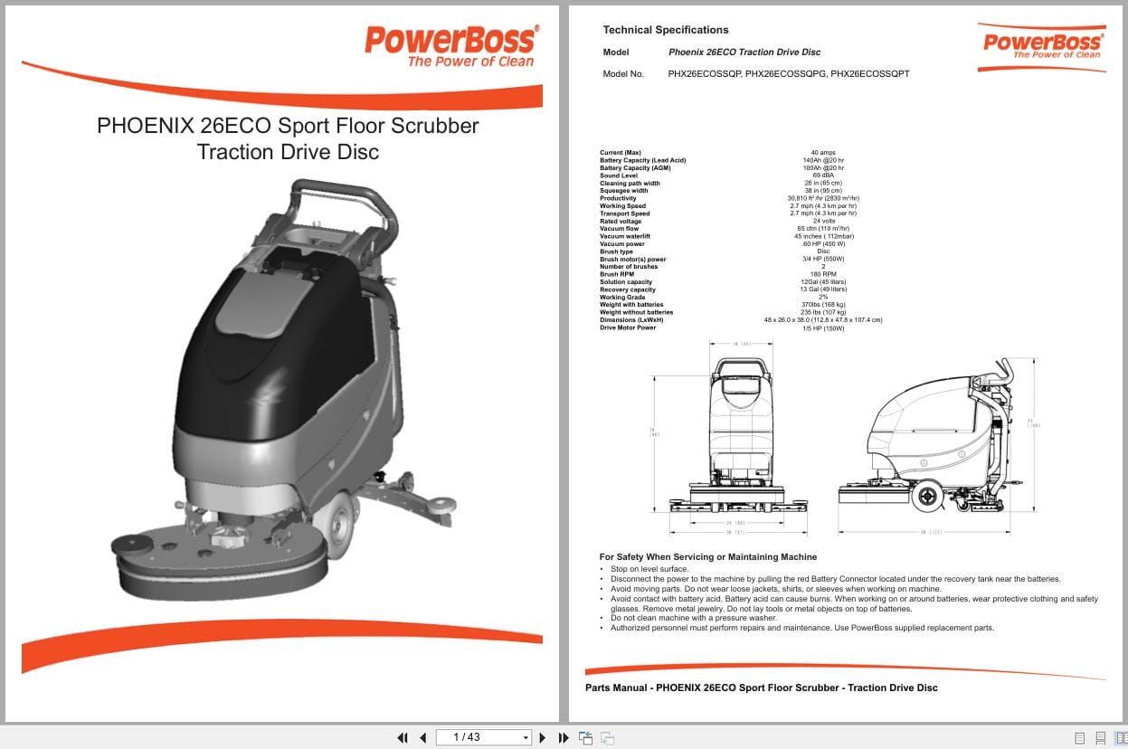 PowerBoss Scrubber Phoenix 26ECO Sport Parts Manual 988737PBS 2016 (1)