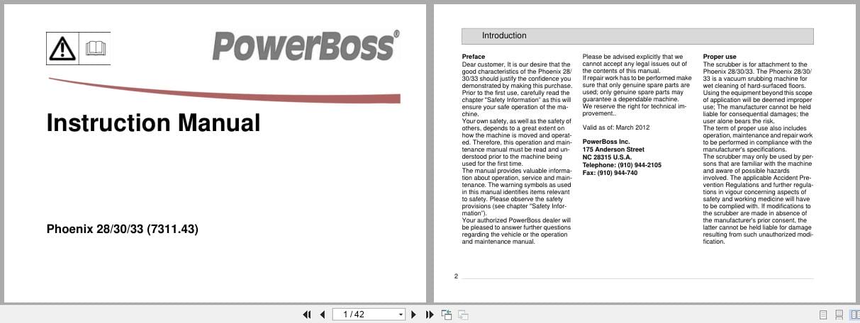 PowerBoss Scrubber Phoenix 28 30 33 Instruction Manual 88 10 3001 (1)