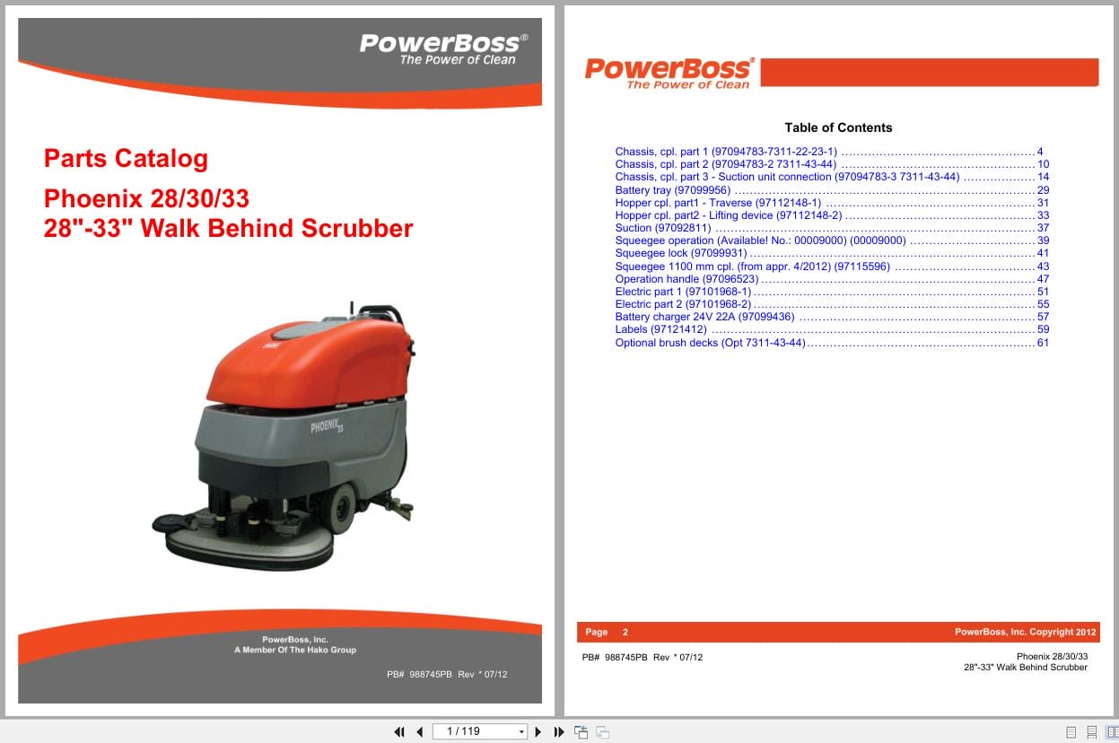PowerBoss Scrubber Phoenix 28 30 33 Parts Catalog 988745PB 2012 (1)
