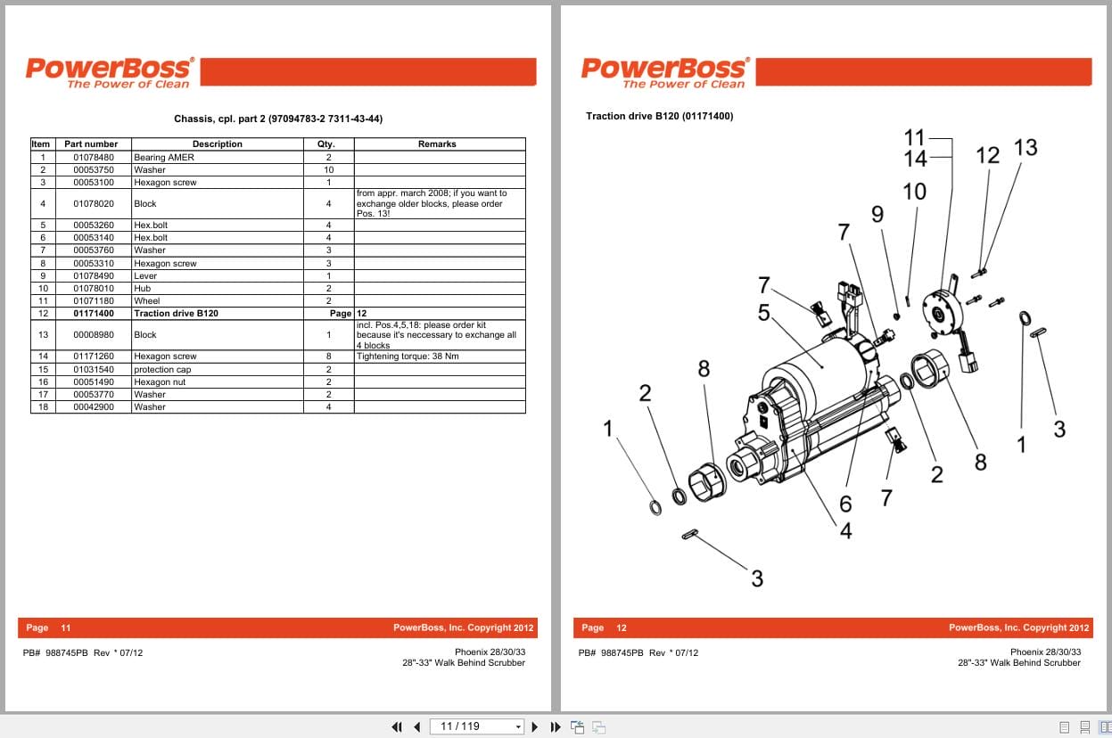 PowerBoss Scrubber Phoenix 28 30 33 Parts Catalog 988745PB 2012 (2)