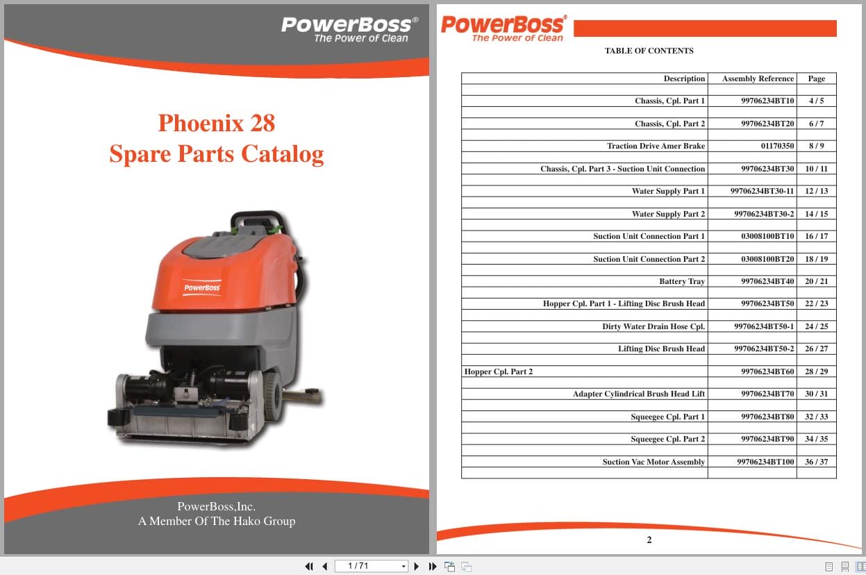 PowerBoss Scrubber Phoenix 28 Spare Parts Catalog 4100008 2012 (1)