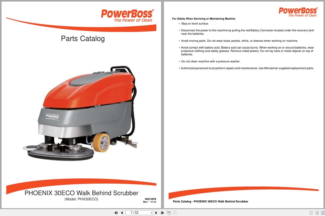 PowerBoss Scrubber Phoenix 30ECO Parts Catalog 988746PB 2014 (1)