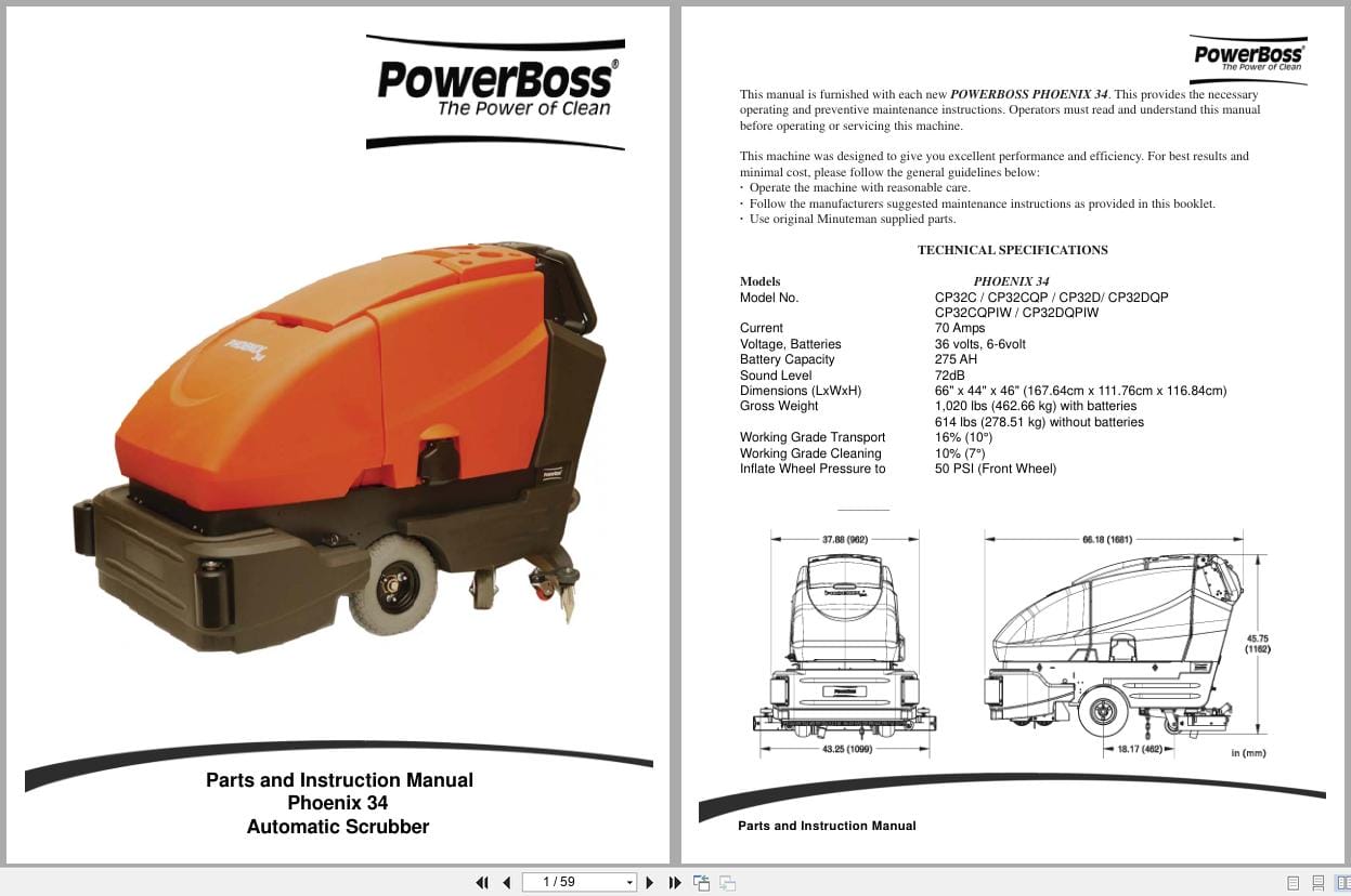 PowerBoss Scrubber Phoenix 34 Parts Instruction Manual 988322 2007 (1)