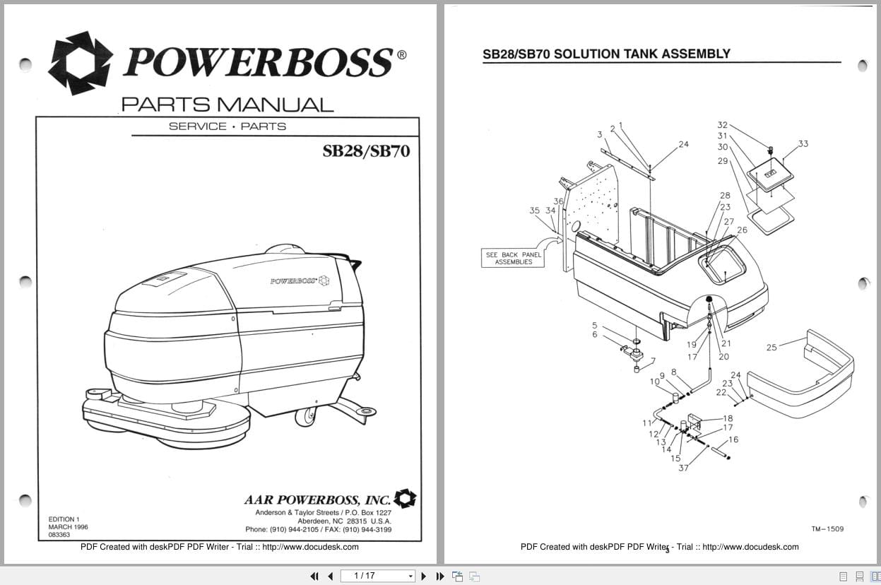 PowerBoss Scrubber SB28 SB70 Parts Manual 083363 (1)
