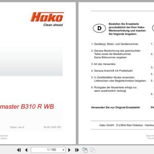 PowerBoss Scrubber Scrubmaster B310R WB 960 Spare Parts List 85 00 1993 780 EN DE FR (1)