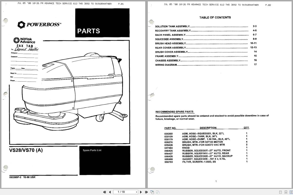 PowerBoss Scrubber VS28 VS70 Parts Manual (1)