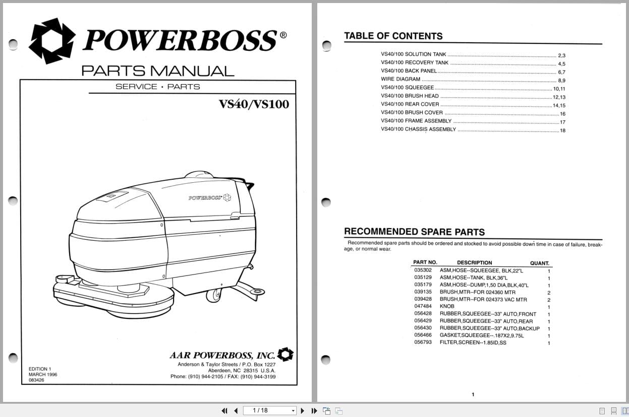 PowerBoss Scrubber VS40 VS100 Parts Manual 083426 (1)
