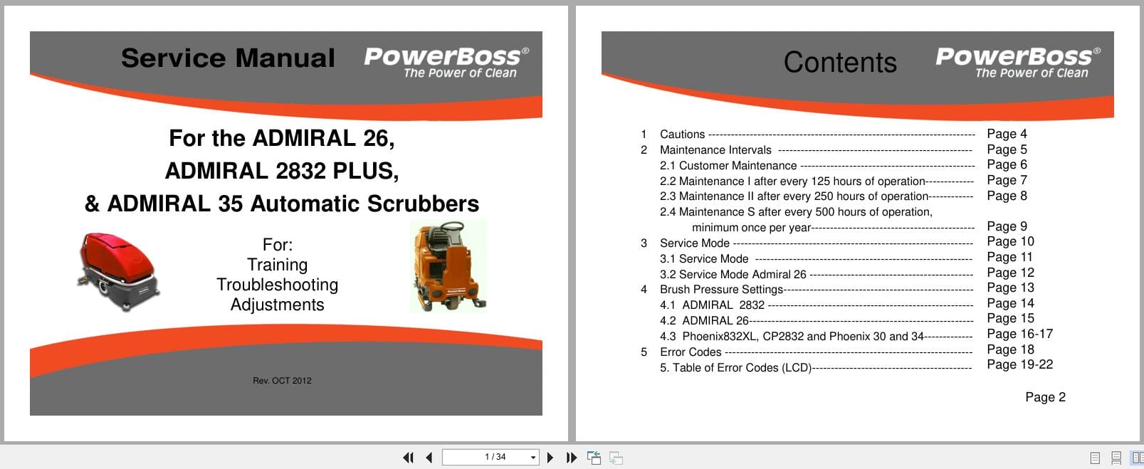 PowerBoss Scrubbers Admiral 26 2832 PLUS 35 Service Manual 2012 (1)