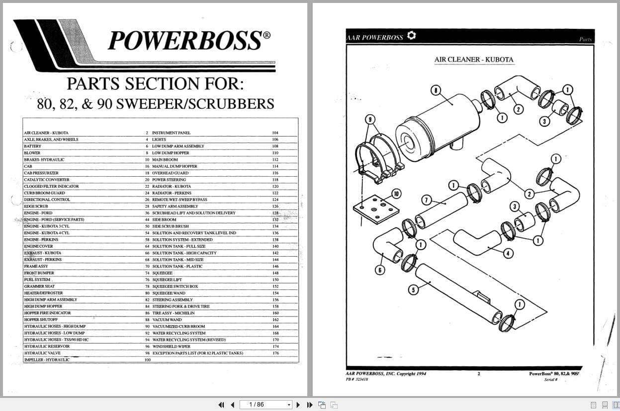 PowerBoss Sweeper 80 82 90 Parts Manual 323418 (1)