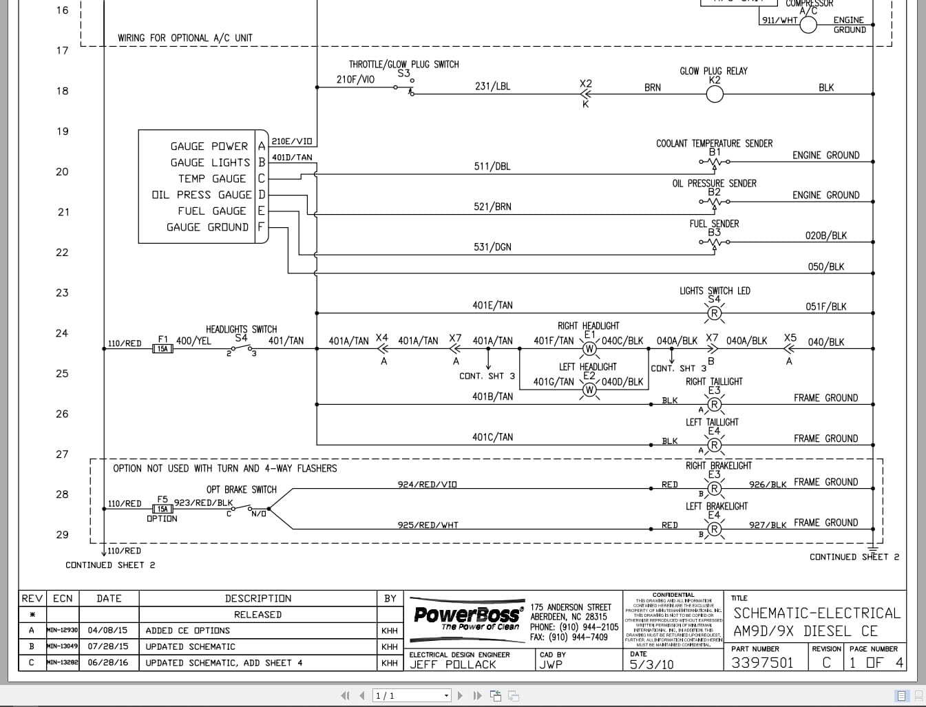 PowerBoss Sweeper AM9D AM9X Diesel CE Electrical Schematic 3397501 2016 (1)