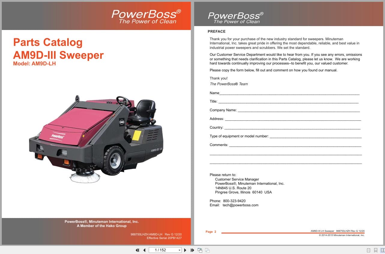 PowerBoss Sweeper AM9D III AM9D LH Parts Catalog Wiring Diagram 988750LHZH 2020 (1)