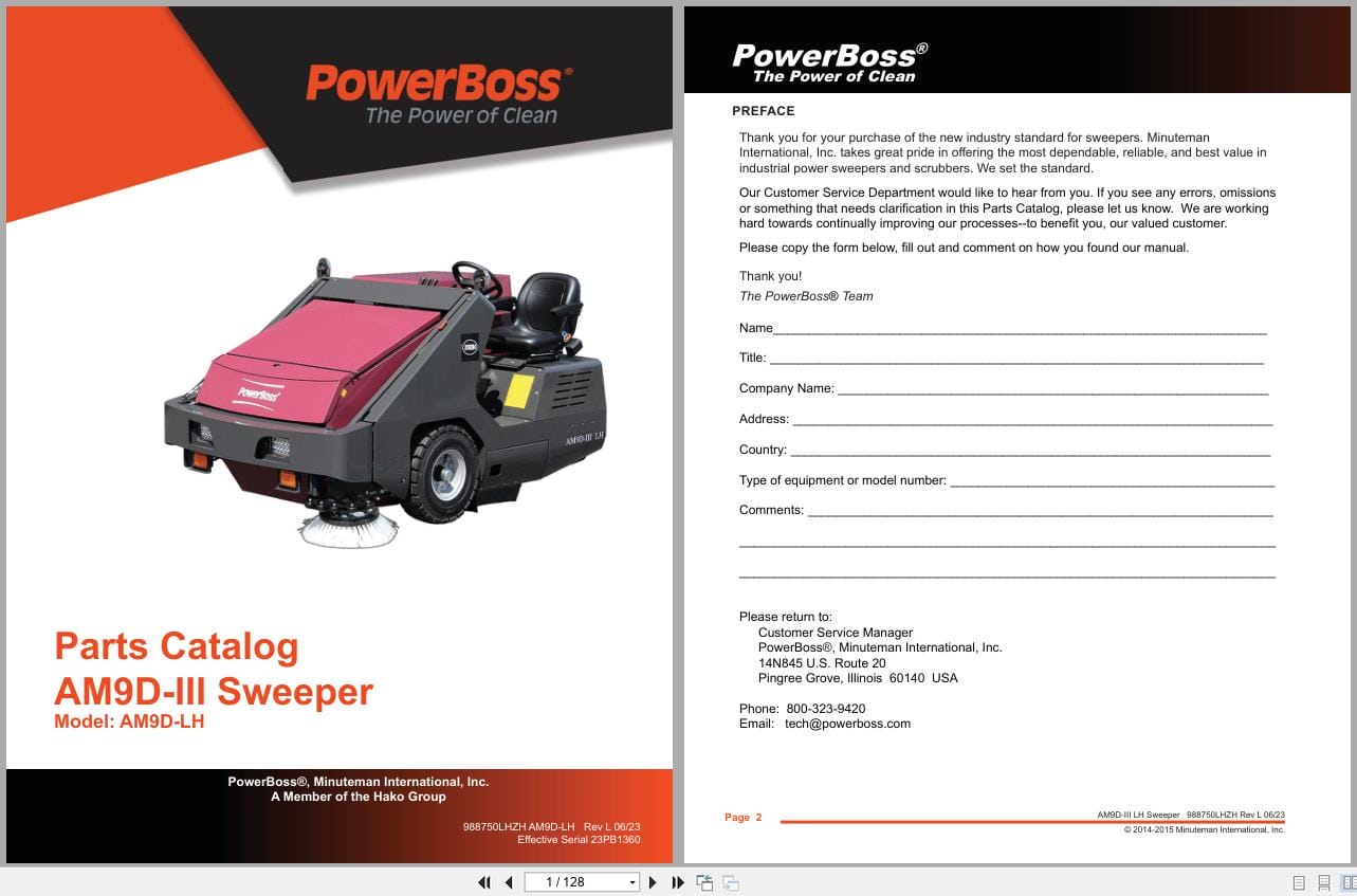PowerBoss Sweeper AM9D III AM9D LH Parts Catalog Wiring Diagram 988750LHZH 2023 (1)