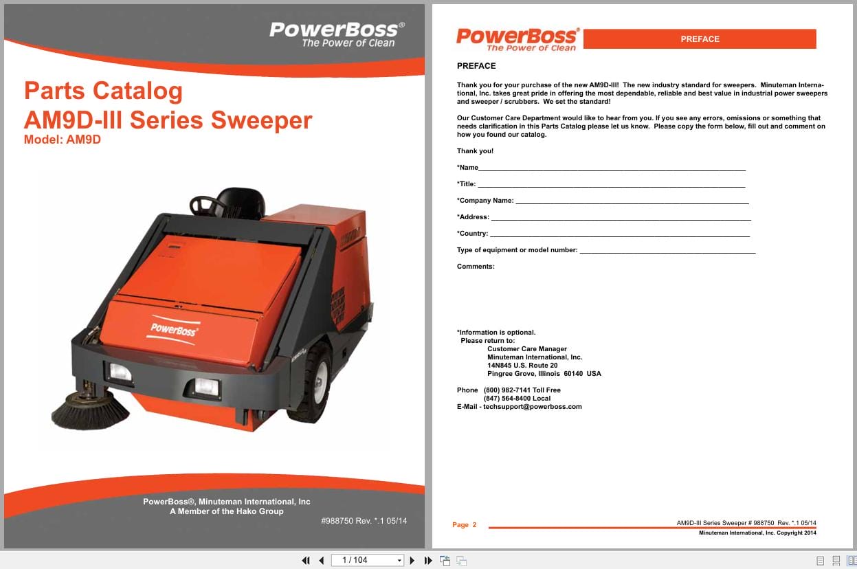 PowerBoss Sweeper AM9D III AM9D SW9XKDSL Parts Catalog Wiring Diagram 988750 2014 (1)