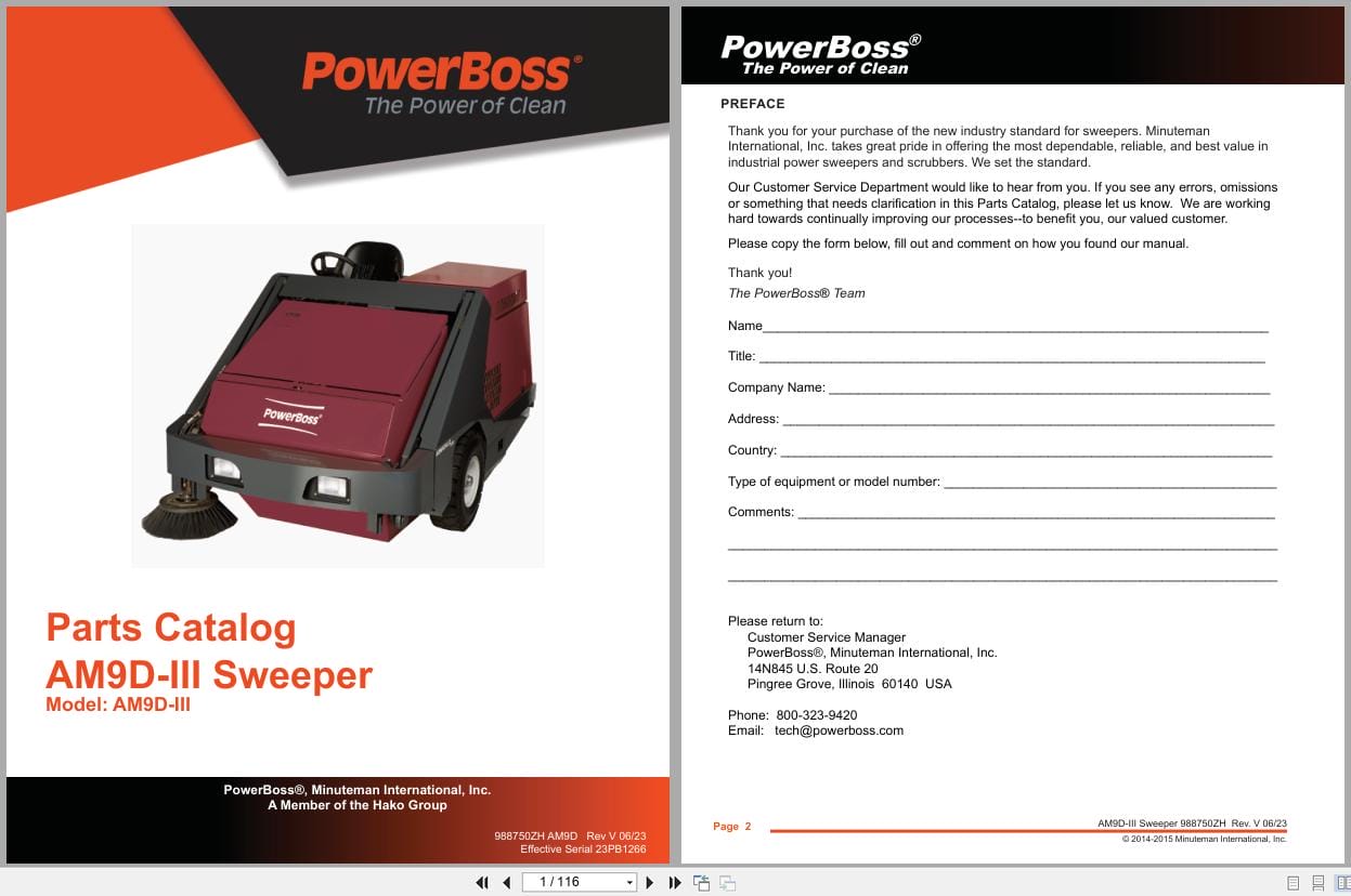 PowerBoss Sweeper AM9D III Parts Catalog Wiring Diagram 988750ZH 2023 (1)