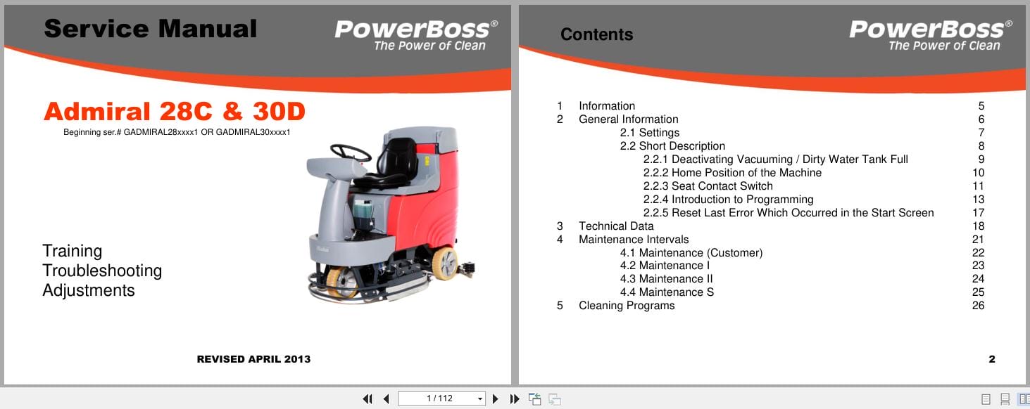 PowerBoss Sweeper Admiral 28C 30D Service Manual 2013 (1)