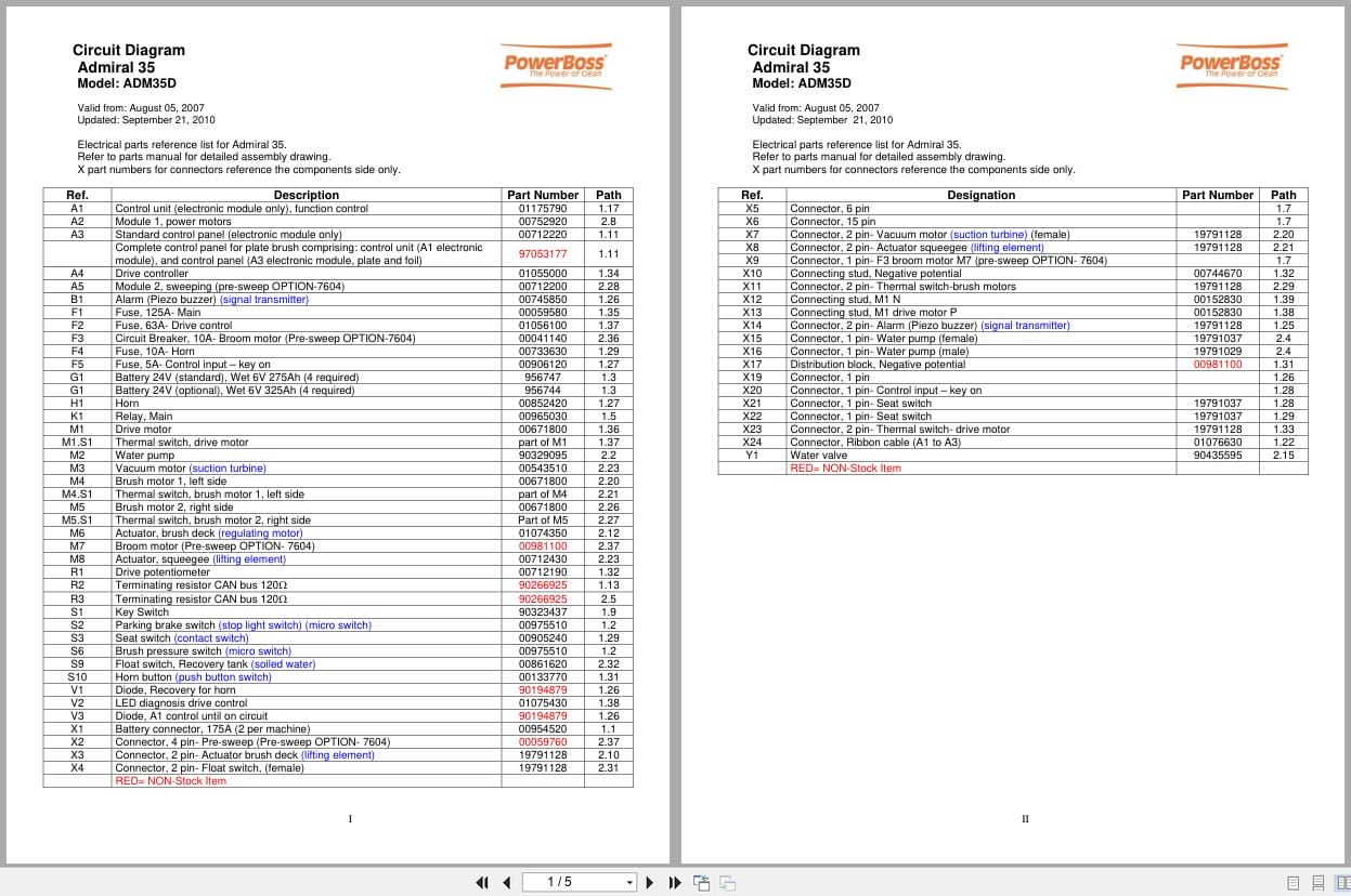 PowerBoss Sweeper Admiral 35 ADM35D Wiring Diagram (1)