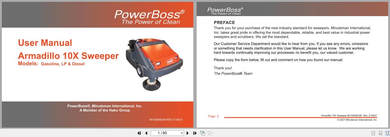PowerBoss Sweeper Armadillo 10XT3DSL 10XT3GAS 10XT3LP User Manual 4100046UM 2021 (1)