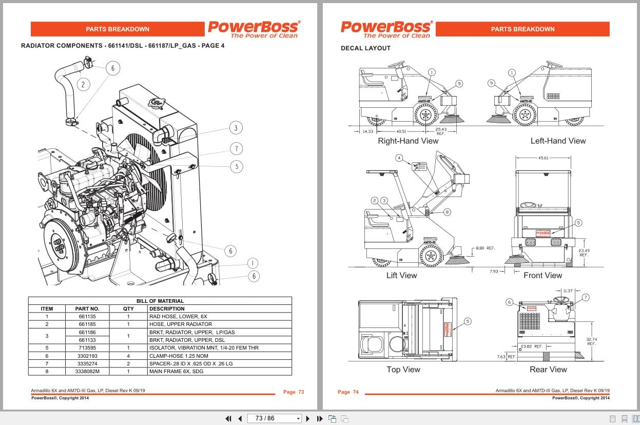 PowerBoss Sweeper Armadillo 6X AM7D III Parts Catalog Wiring Diagram 4100043 2019 (2)