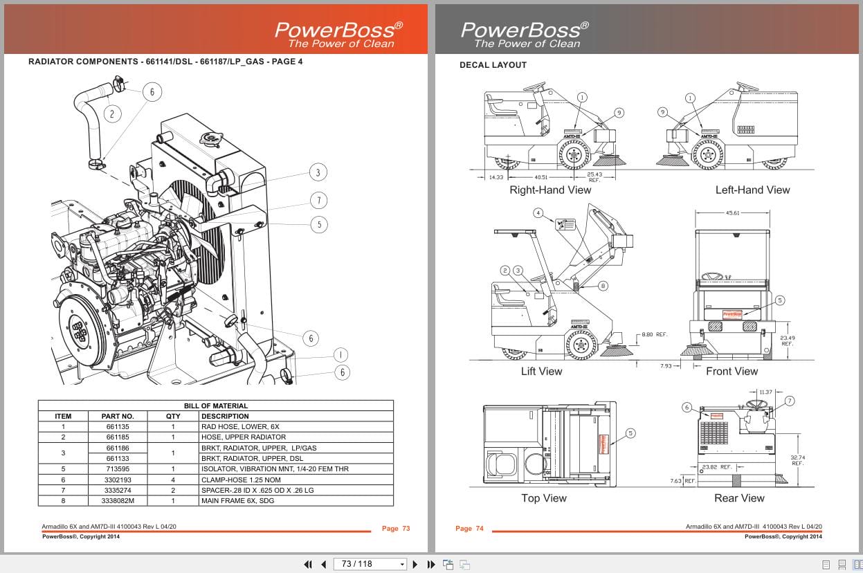 PowerBoss Sweeper Armadillo 6X AM7D III Parts Catalog Wiring Diagram 4100043 2020 (2)