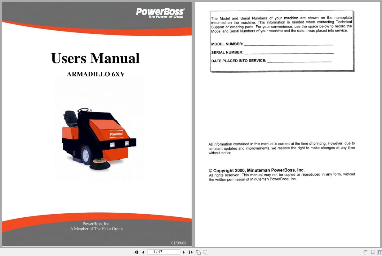 PowerBoss Sweeper Armadillo 6XV User Manual 4100043UM 2008 (1)