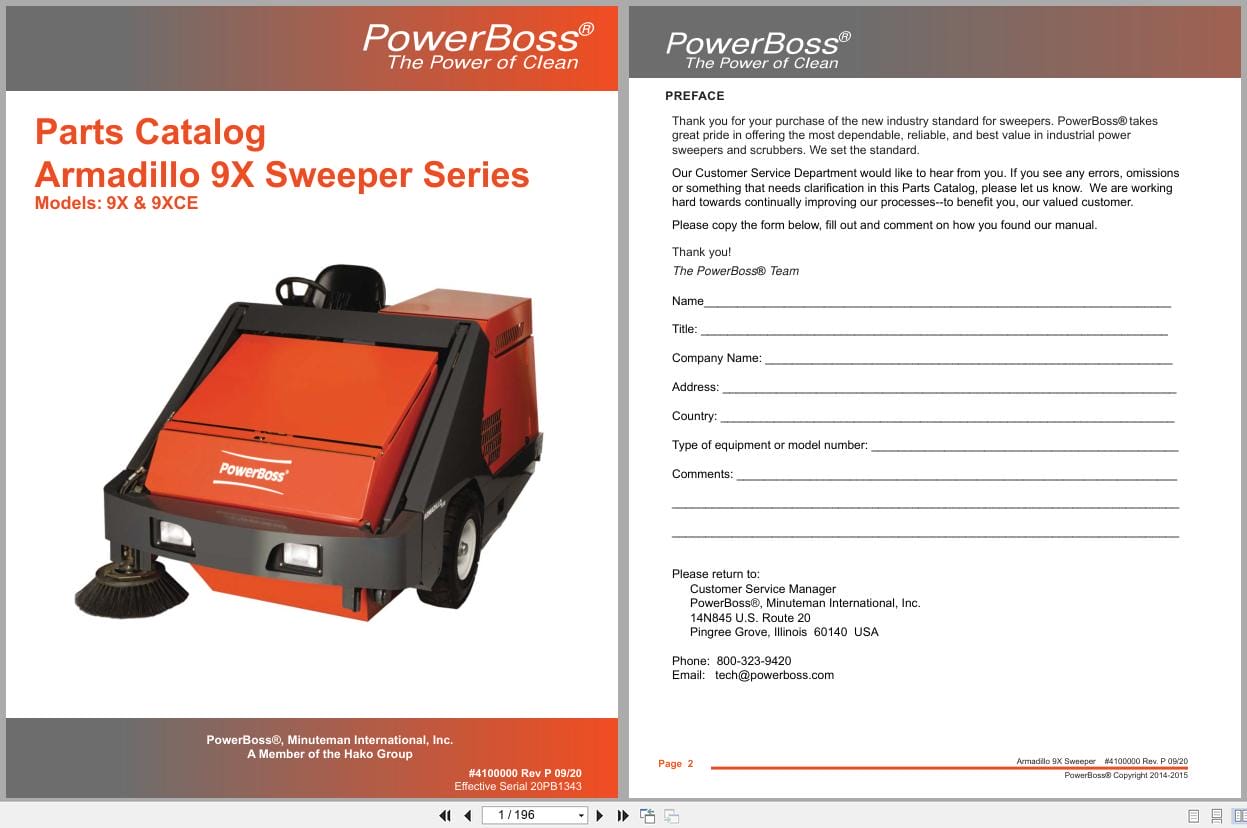 PowerBoss Sweeper Armadillo 9X 9XCE Parts Catalog Wiring Diagram 4100000 2020 (1)