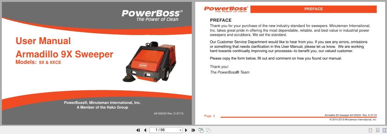 PowerBoss Sweeper Armadillo 9X 9XCE User Manual 4100033 2015 (1)