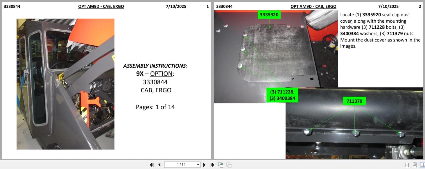 PowerBoss Sweeper Armadillo 9X Option Cab Ergo Assembly Instructions 3330844 (1)