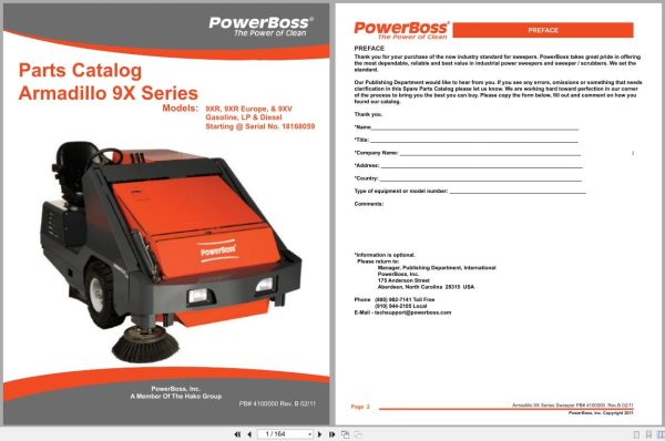 PowerBoss Sweeper Armadillo 9XR 9XR Europe 9XV Parts Catalog 4100000 02.2011 (1) Powerboss Sweeper Armadillo 9Xr 9Xr Europe 9Xv Parts Catalog 4100000 02.2011 (1)