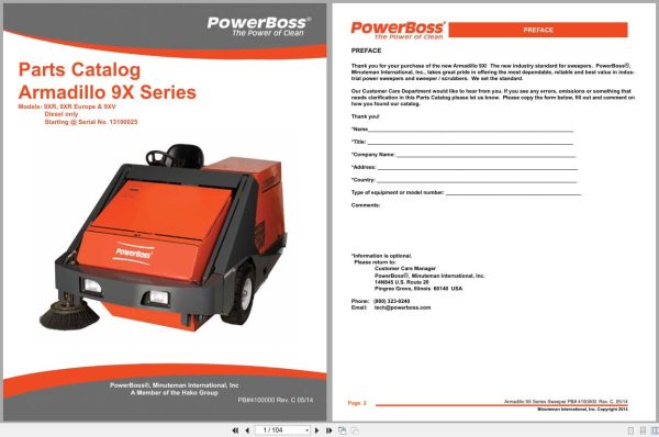 Powerboss Sweeper Armadillo 9Xr 9Xr Europe 9Xv Parts Catalog Wiring Diagram 4100000 2014 (1)