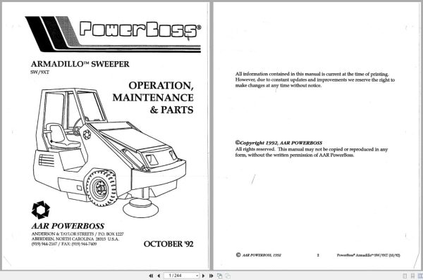 Powerboss Sweeper Armadillo Sw 9Xt Operation Maintenance Parts (1)