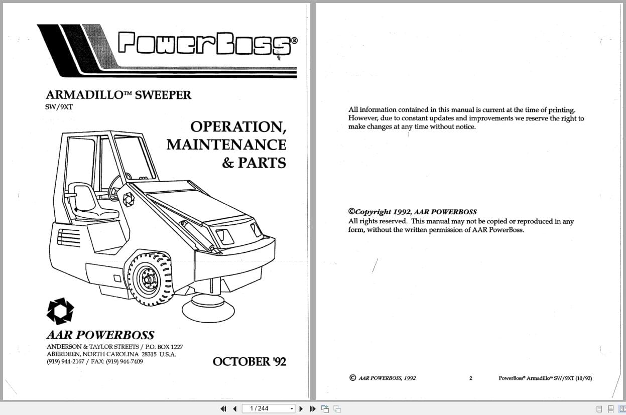 PowerBoss Sweeper Armadillo SW 9XT Operation Maintenance Parts (1)