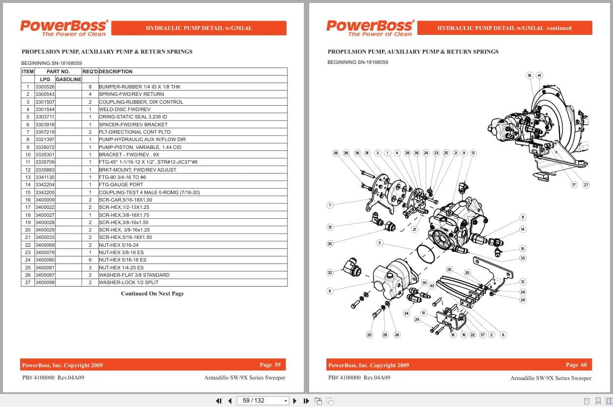 PowerBoss Sweeper Armadillo SW 9XV SW 9XR Parts Catalog Wiring Diagram 4100000 2009 (2)