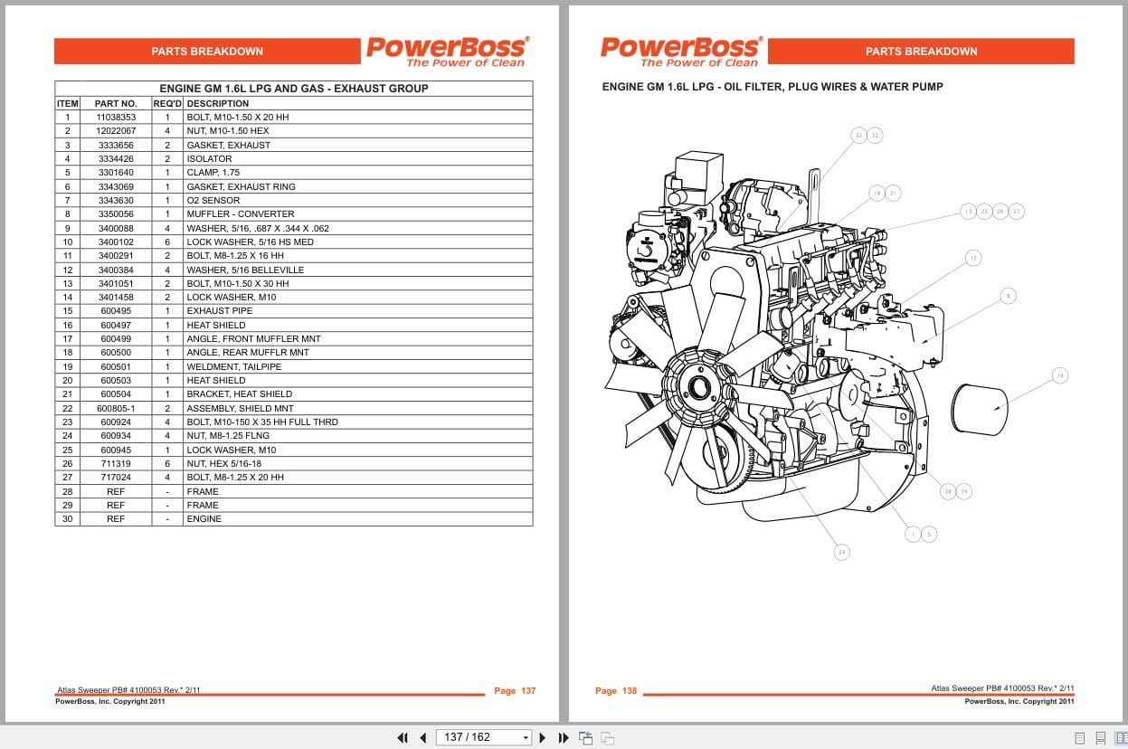 PowerBoss Sweeper Atlas PB620DSL PB620LP Parts Catalog 4100053 2011 (2)