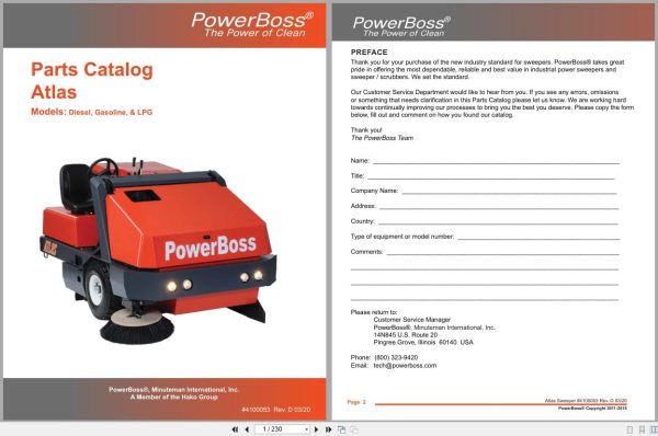 Powerboss Sweeper Atlas Pb620Dsl To Pb620Lp Dsb Parts Catalog Wiring Diagram 4100053 2020 (1)