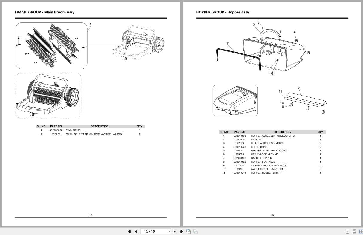 PowerBoss Sweeper Collector 26 PB26R User Instructions Parts Manual (2)