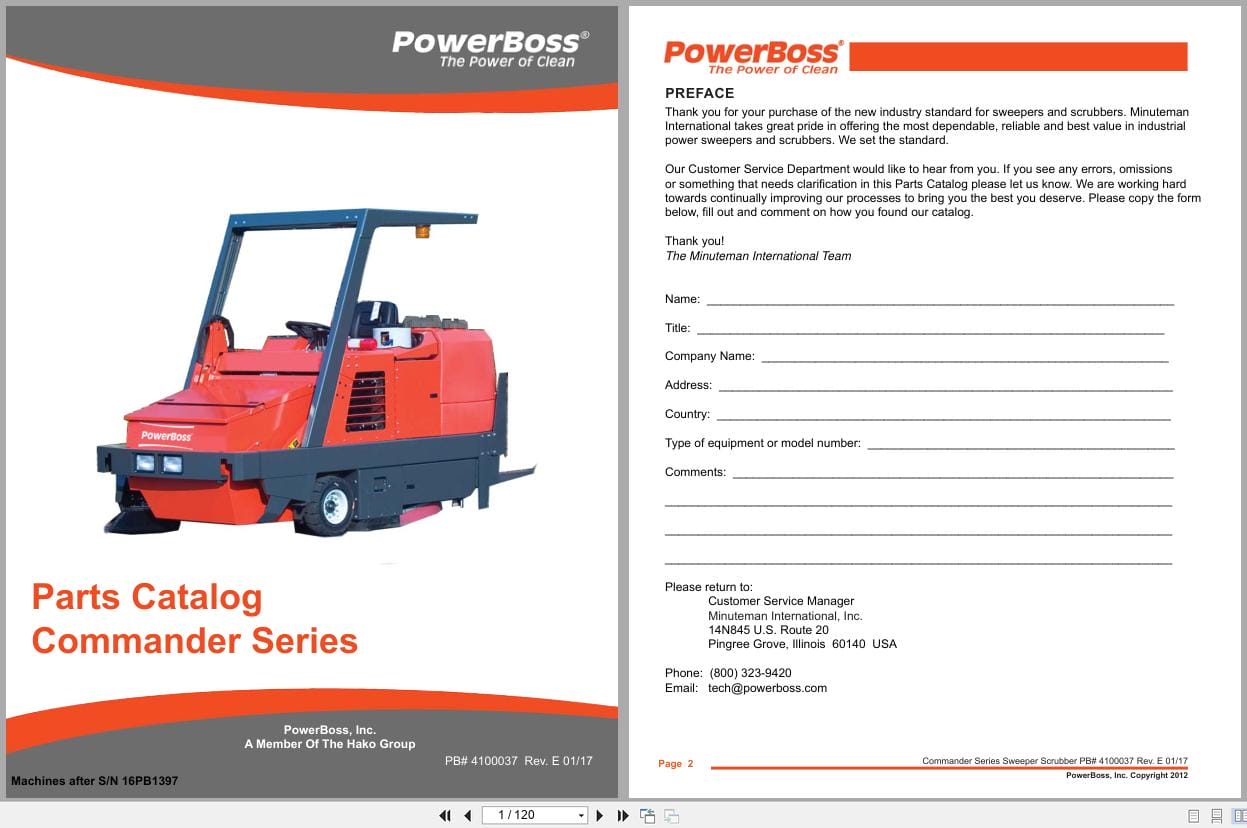 PowerBoss Sweeper Commander TSS82KDSL To TSS82KLPCE Parts Catalog 4100037 2017 (1)