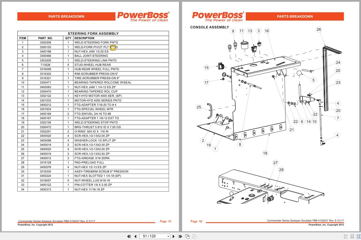 PowerBoss Sweeper Commander TSS82KDSL To TSS82KLPCE Parts Catalog 4100037 2017 (2)