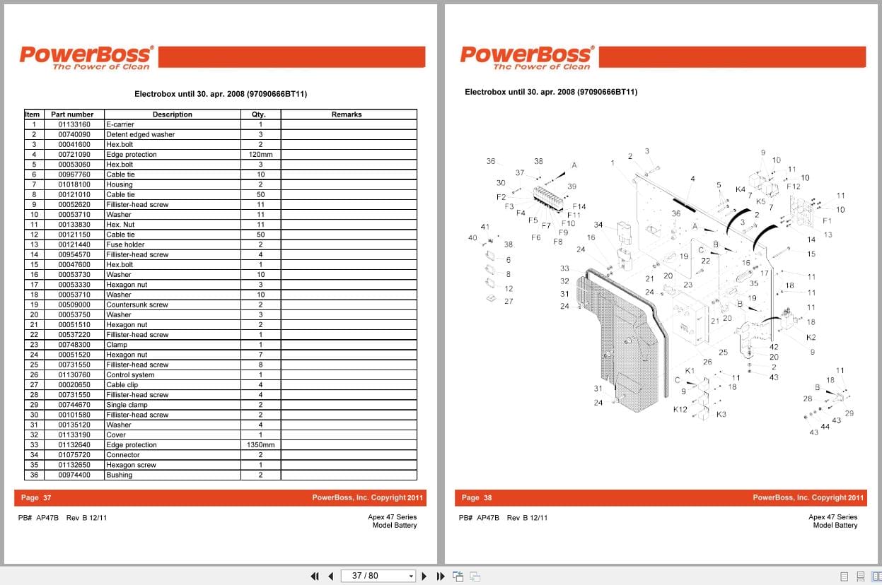 PowerBoss Sweeper Model Battery Apex 47 Series Parts Catalog AP47B 2011 (2)