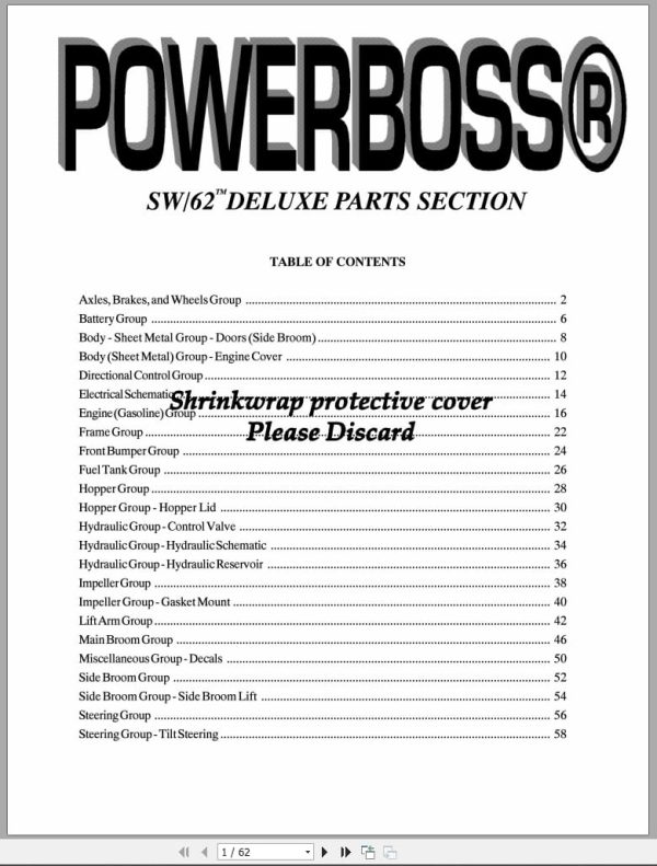 Powerboss Sweeper Sw 62 Deluxe Operation Maintenance Parts 324403 (1)