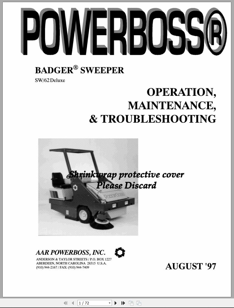 PowerBoss Sweeper SW 62 Deluxe Operation Maintenance Troubleshooting 324402 (1)