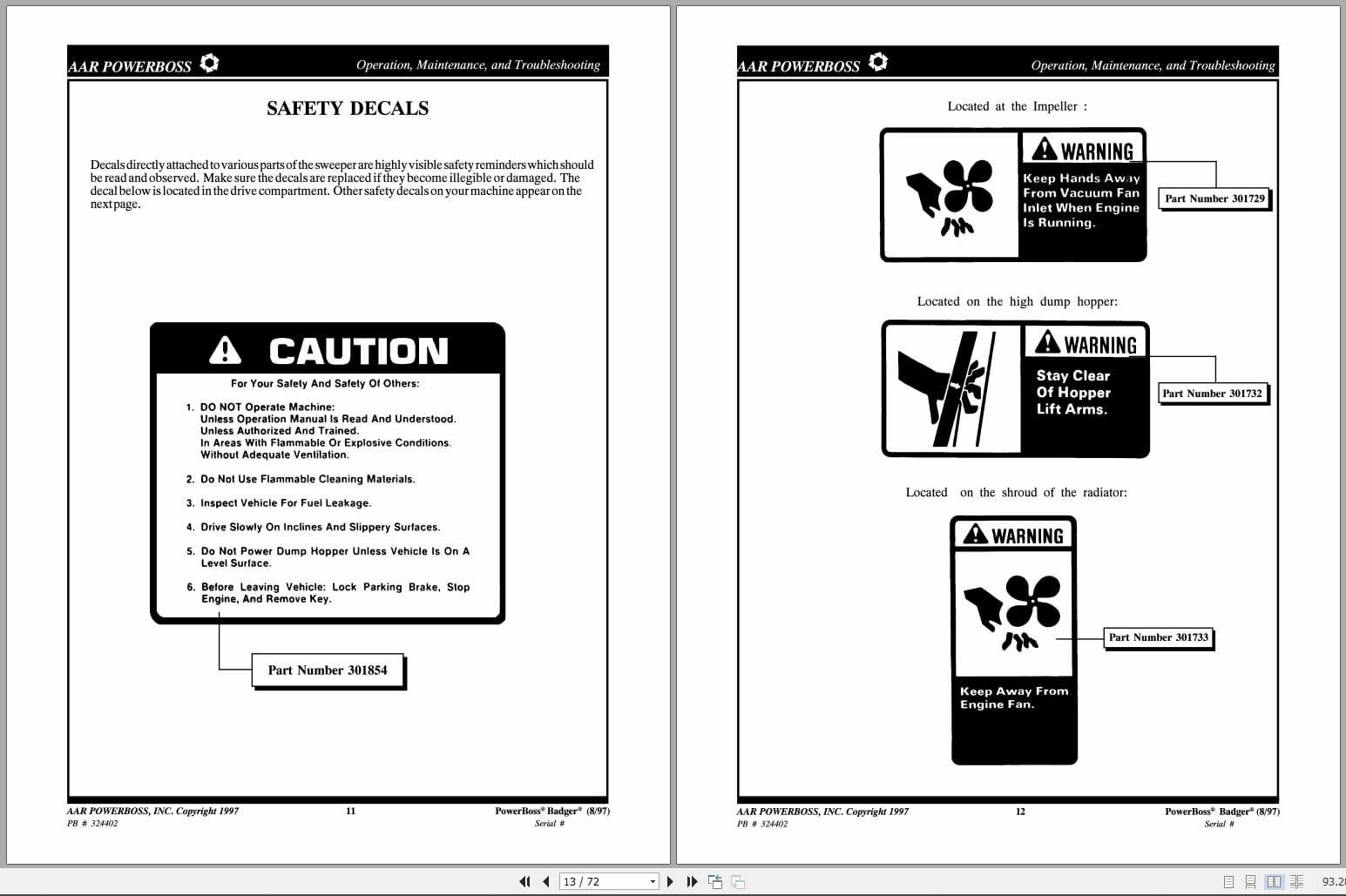PowerBoss Sweeper SW 62 Deluxe Operation Maintenance Troubleshooting 324402 (2)
