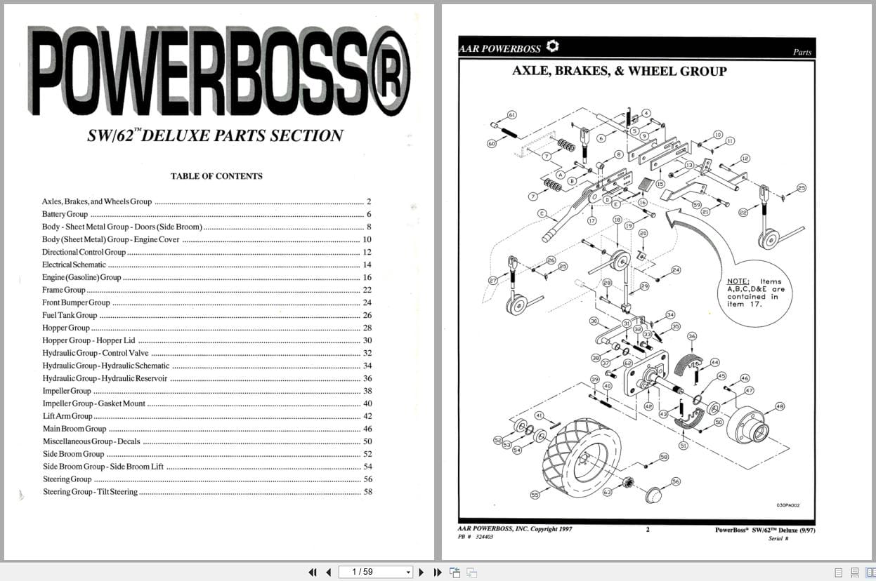PowerBoss Sweeper SW 62 Deluxe Parts Section 324403 (1)