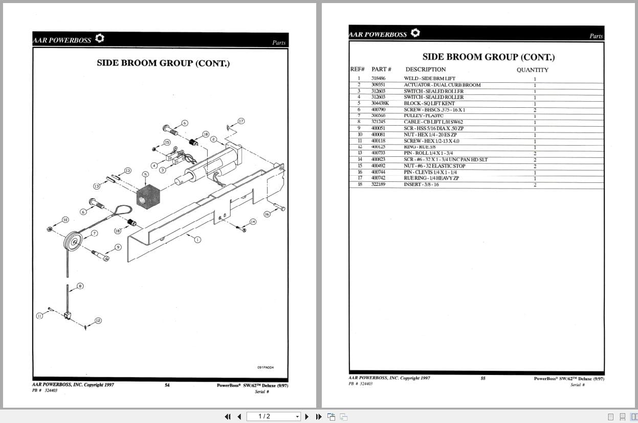 PowerBoss Sweeper SW 62 Deluxe Parts Section Wiring Diagram 324403 (1)