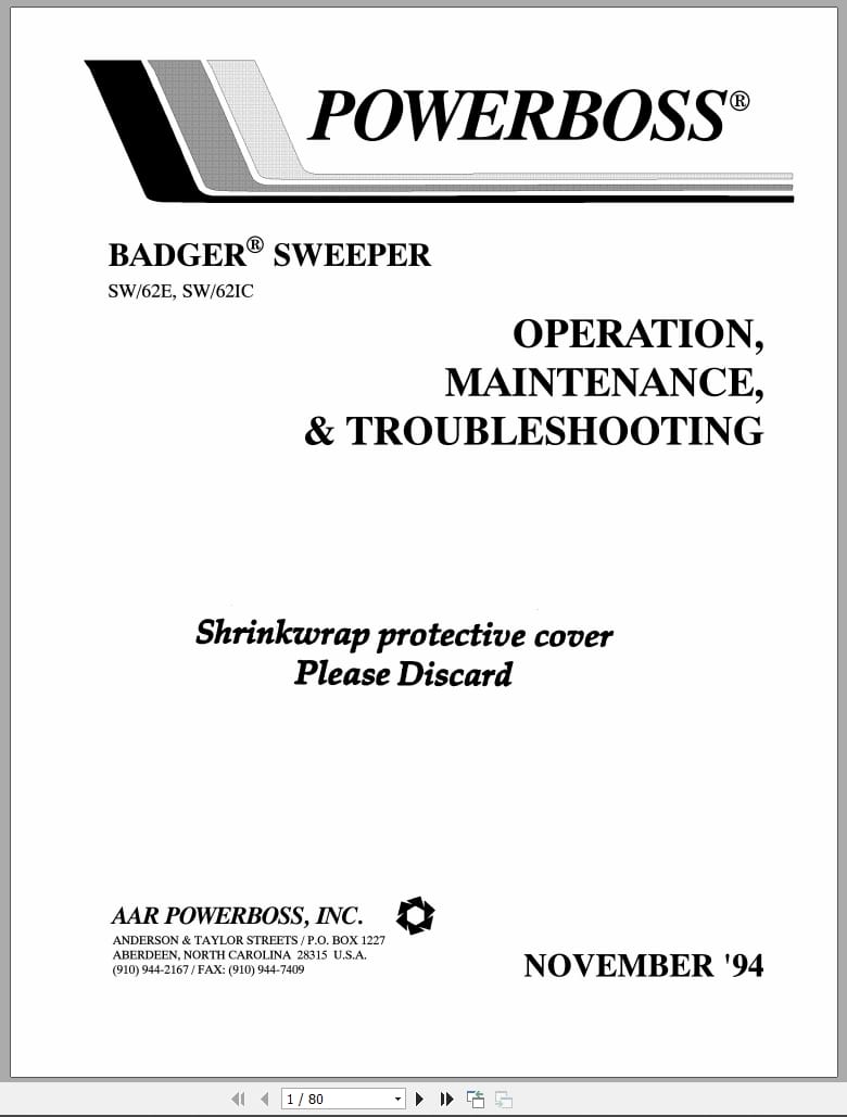 PowerBoss Sweeper SW 62E SW 62IC Operation Maintenance Troubleshooting (1)